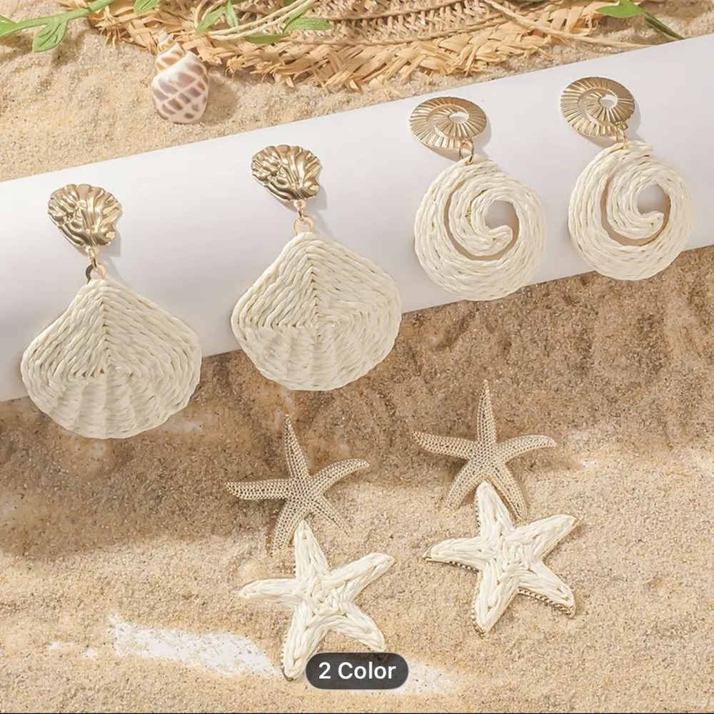 Elegant White Woven Earrings Set